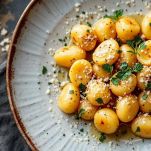 Gnocchi di pane conditi con burro e salvia.