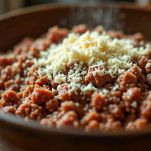 Carne tritata mescolata in una ciotola.