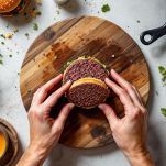 Hamburger crudi formati sul piano.