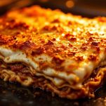 Lasagna dorata appena sfornata