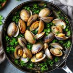 Vongole sgusciate messe da parte in una ciotola.