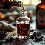 Bottiglia riempita con liquore alla liquirizia pronta per il raffreddamento