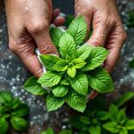 Foglie di menta immerse in alcol