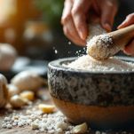 Spicchio d’aglio schiacciato con sale per creare una base aromatica