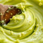 Salsa verde cremosa mentre la pasta di avocado viene amalgamata agli altri ingredienti