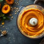 Crema arancione vellutata nel pentolino