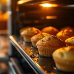 Muffin ai mirtilli che cuociono in forno.