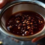 Liquido scuro filtrato con colino