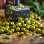 Olive schiacciate su piano