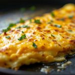 Omelette dorata con formaggio fuso.