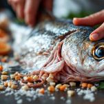 Orata fresca pulita sul tagliere.