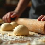 Dischi di impasto stesi sul piano.