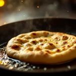 Pane naan che cuoce in padella.