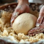 Olio versato nell’impasto nella ciotola.