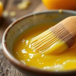 Burro fuso versato nella teglia.