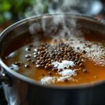 Grani di pepe e sale aggiunti al brodo in cottura
