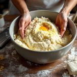 Impasto di pangrattato Parmigiano uova e aromi mescolati