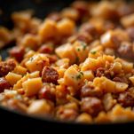 Soffritto dorato con pancetta e salsiccia sbriciolata