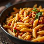 Pasta al dente saltata con il sugo