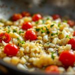 Soffritto con pomodorini che appassiscono