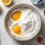 Farina zucchero uova olio e scorza insieme