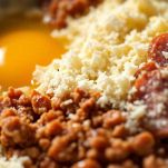 Sbattete uova e pecorino unite scamorza e salsiccia