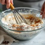 Impasto con banana mescolato nella ciotola