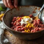 Carne con yogurt e spezie in ciotola