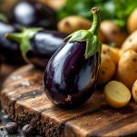 Padella con cubetti di melanzane rosolati in olio fino a diventare morbidi