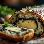 Impasto del polpettone distribuito su carta forno pronto per essere arrotolato