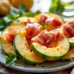 Melone e prosciutto disposti ordinatamente