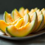 Fette di melone senza semi sul tagliere