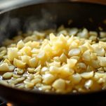 Cipolla tritata che cuoce in padella