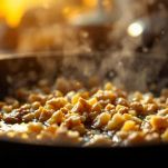 Noci in padella nell’olio caldo