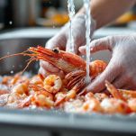 Scampi crudi sul piano