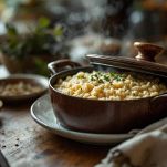 Casseruola con risotto alle cozze dalla consistenza cremosa