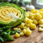 Pentola con verza a striscioline che si ammorbidisce durante la cottura