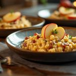 Piatto di risotto decorato con fettine di mela