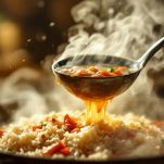 Risotto mescolato durante la cottura