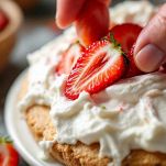 Base di rotolo ricoperta con panna montata e fragole