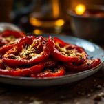 Peperoni arrostiti aggiunti agli altri ingredienti nel mixer