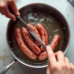 Pentola con salsicce in ebollizione