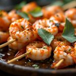 Spiedini con gamberi e alloro