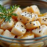 Ciotola con pesce spada marinato