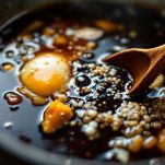 Ingredienti della salsa sukiyaki mescolati in una ciotola