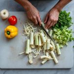 Mazzetto di basilico con gambi separati dalle foglie