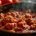 Ragù con passata di pomodoro in cottura