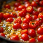 Pomodorini disposti con la parte tagliata verso l’alto