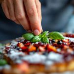 Torta salata con pomodorini caramellati in superficie