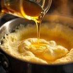 Sciroppo caldo versato sui tuorli montati